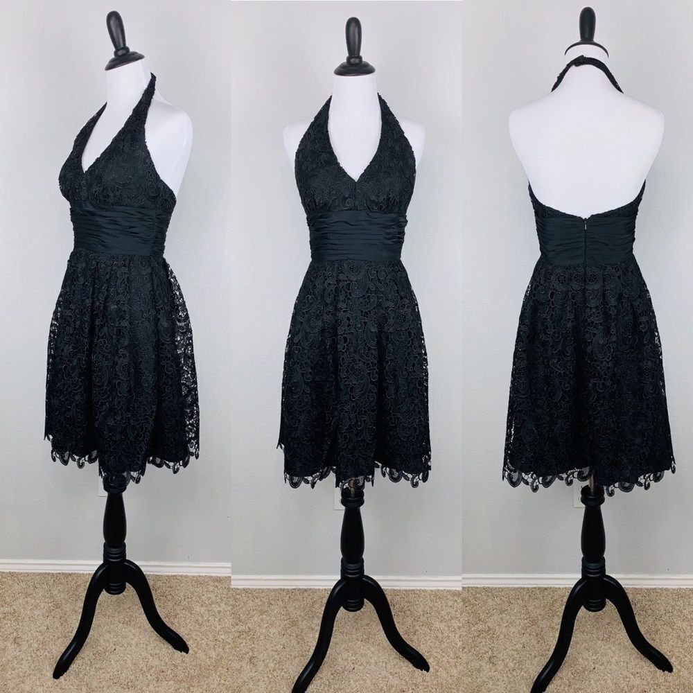 Aidan Mattox Lace Formal Dress Halter Black Size 2